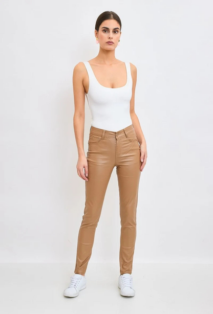 I Dodo | Dames | "Leren " Coated slim pants | High waist | Camel