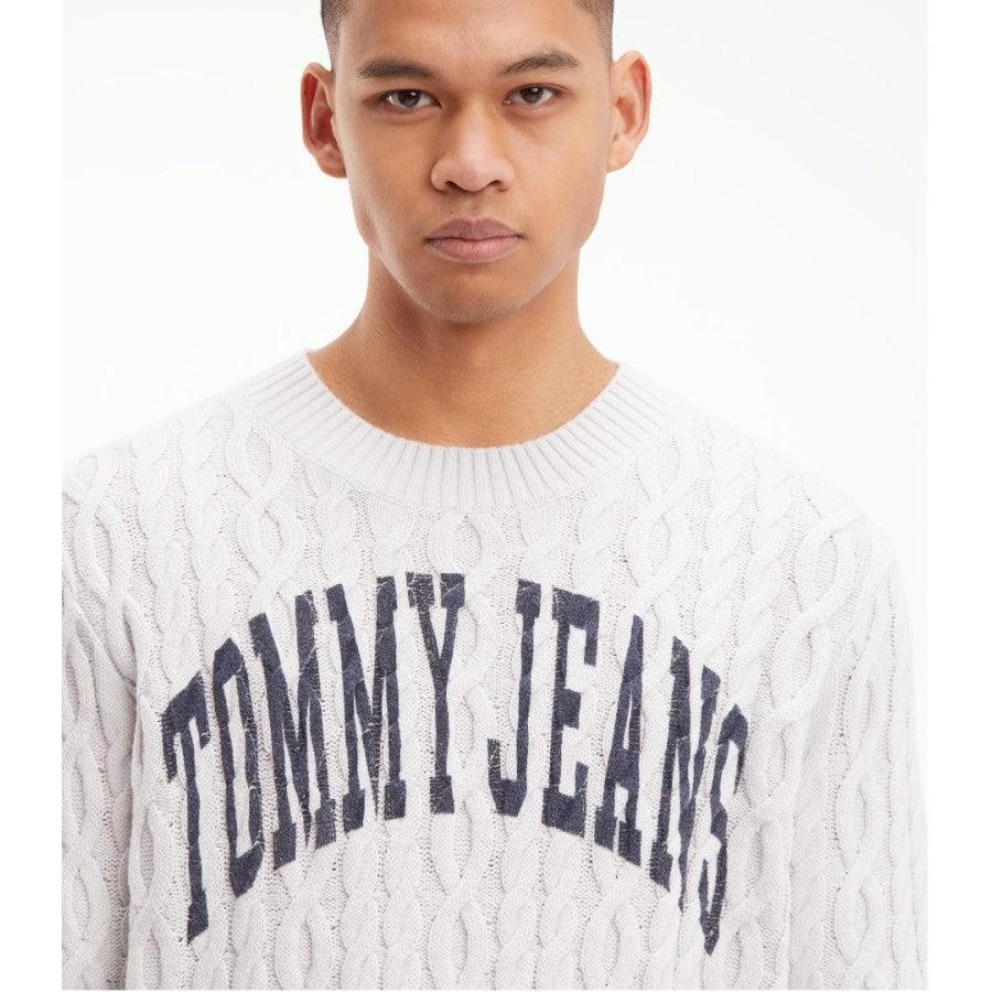 Tommy Jeans | Heren | TJM Rlxd Collegiate Sweater | Kabel met print | Licht grijs