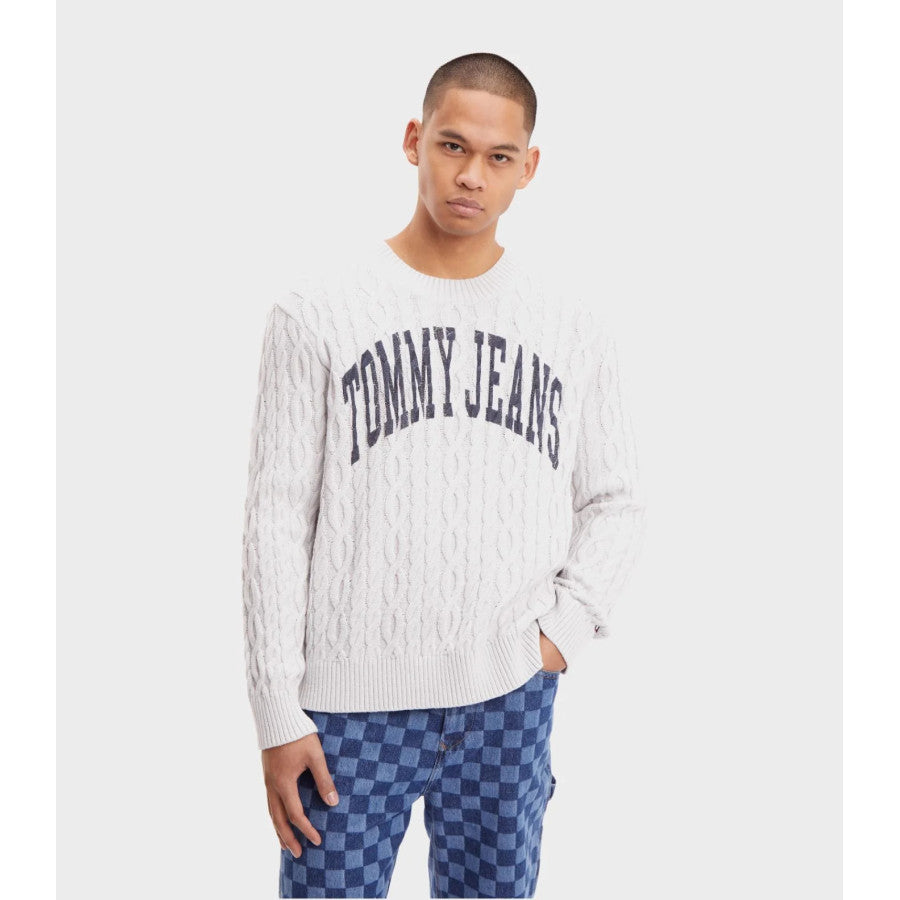 Tommy Jeans | Heren | TJM Rlxd Collegiate Sweater | Kabel met print | Licht grijs