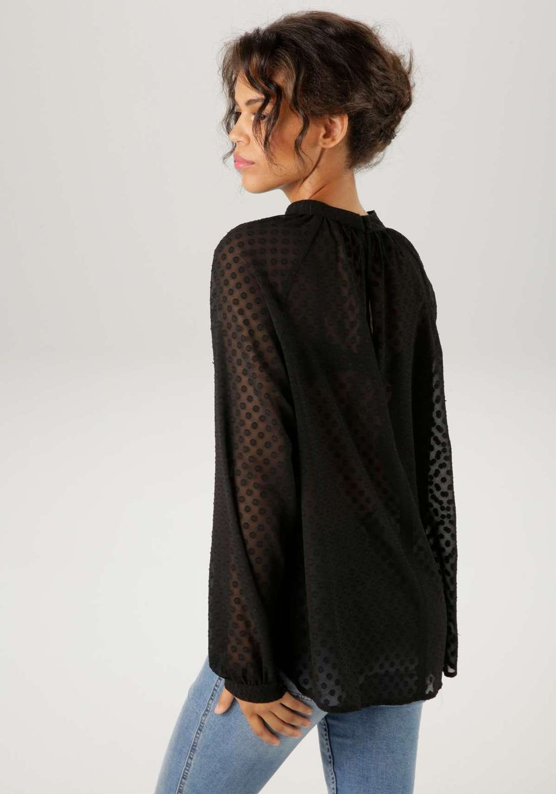 Aniston | Dames | Blouse | Feestelijk | Gestippeld Transparant | Zwart