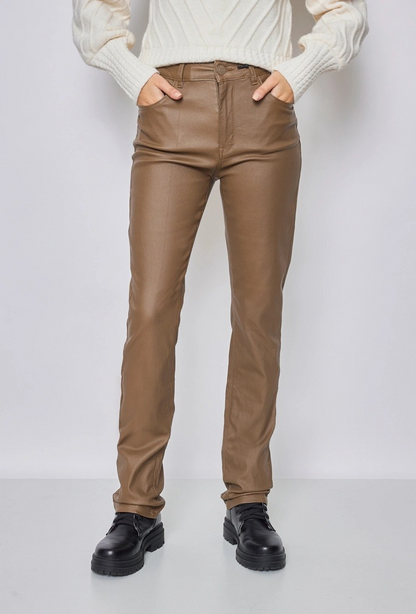 Ky creation denim | Dames | "Leren " Coated straight fit | High waist | Camel