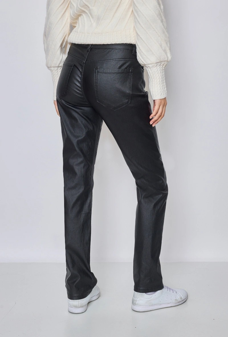 Ky creation denim | Dames |  "Leren " Coated straight fit | High waist | Zwart