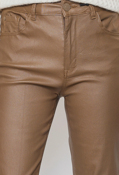 Ky creation denim | Dames | "Leren " Coated straight fit | High waist | Camel