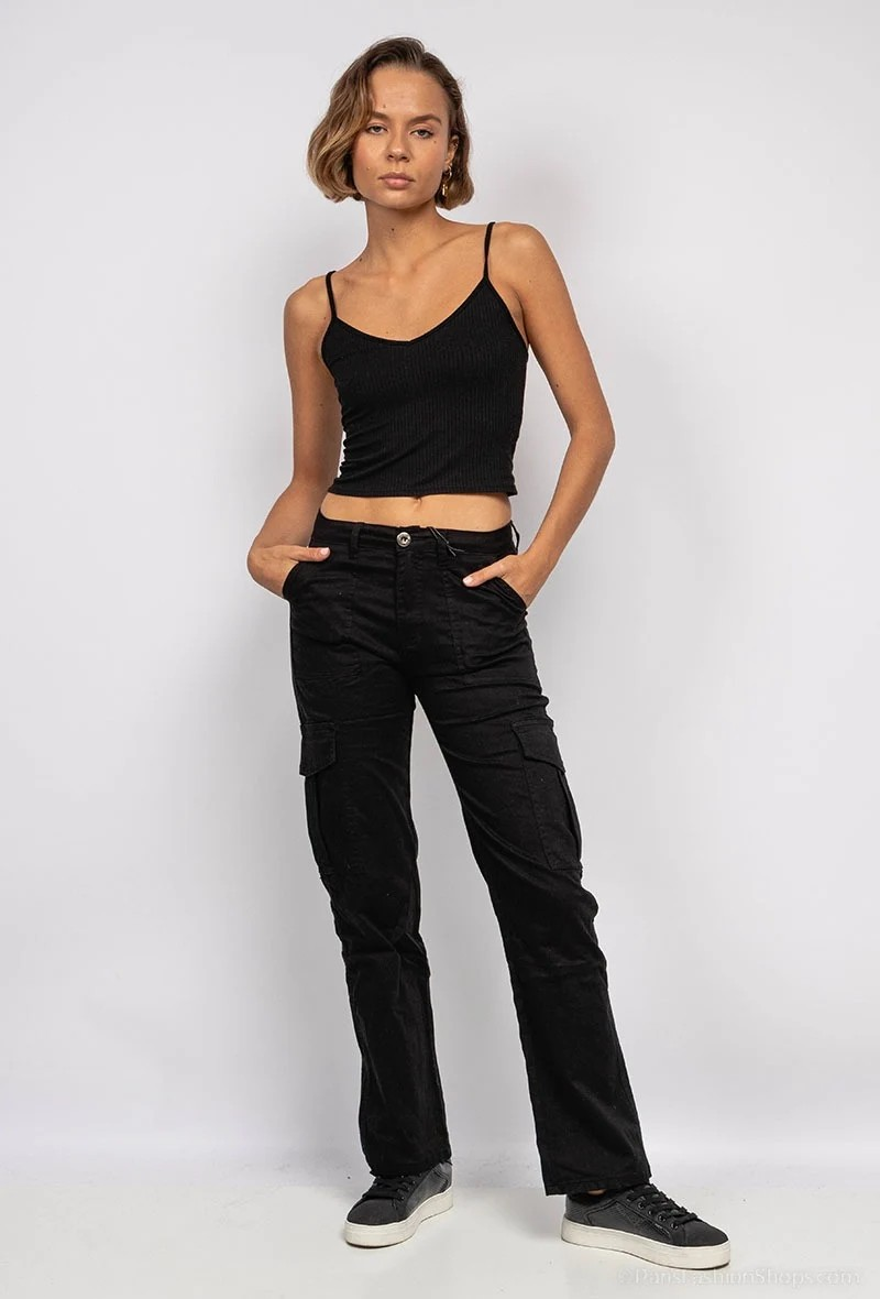 My Bestiny | Dames | Cargo denim straight fit | Zwart