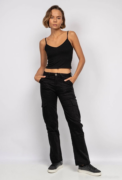 My Bestiny | Dames | Cargo denim straight fit | Zwart