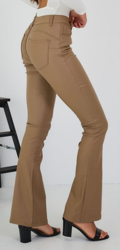 Ana & Lucy | Dames | Flared - Push up | "Leren" broek | Camel