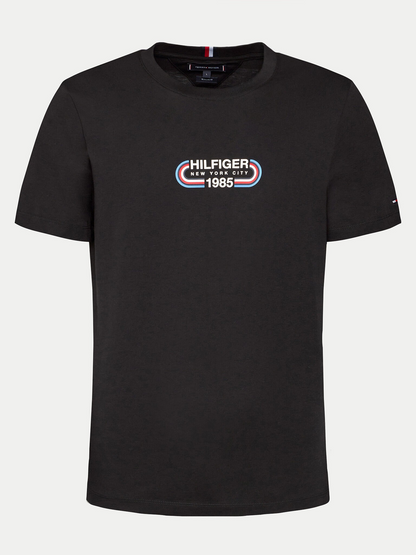 Tommy Hilfiger | Heren | Track logo Crew neck Tee | Black / Zwart