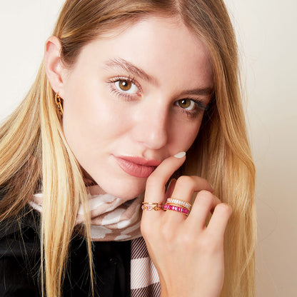 Yehwang | Ring | Duo ring | Roze steentjes | Goudkleurig