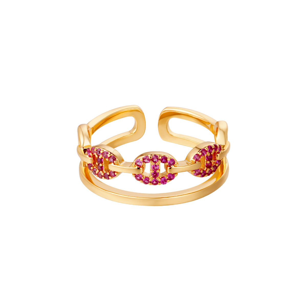 Yehwang | Ring | Duo ring | Roze steentjes | Goudkleurig