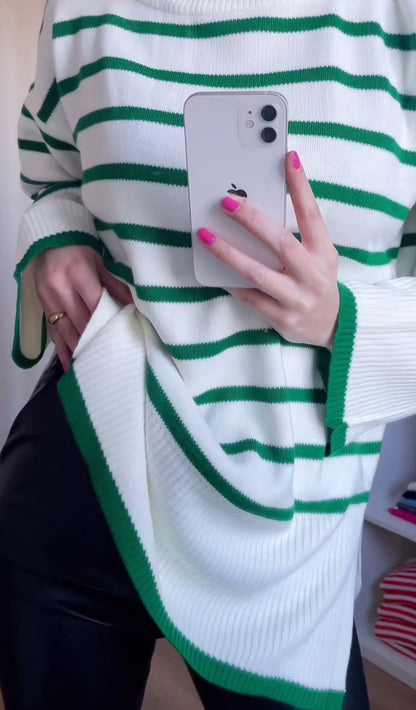 Max Mara | Dames | Trui Streep  | Groen- crème